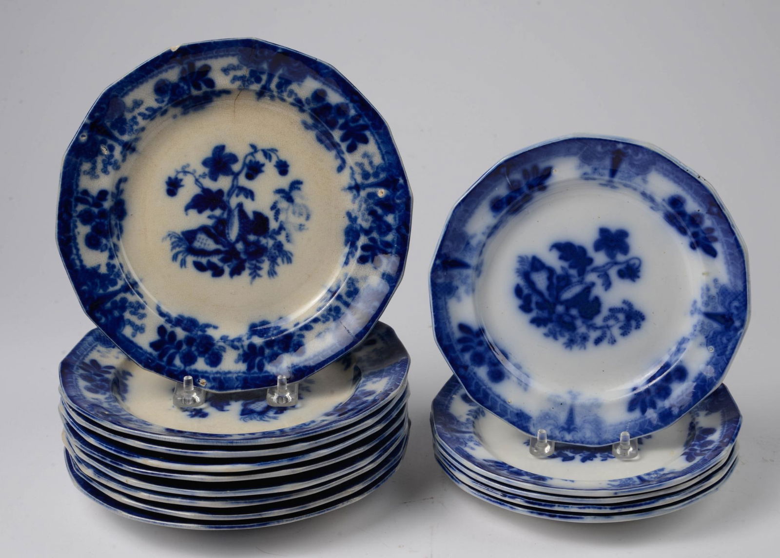 Fourteen Shell Pattern Flow Blue Plates. (1 of 7)