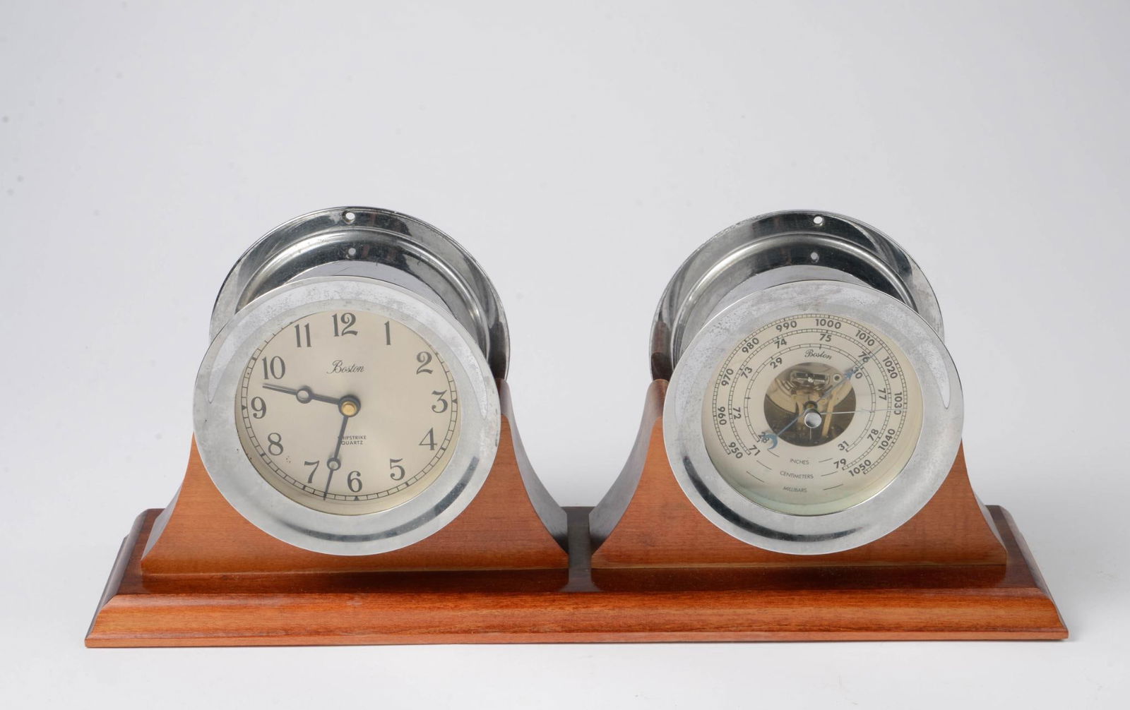 Boston Stainless Steel Ship's Clock and Barometer. (1 of 5)
