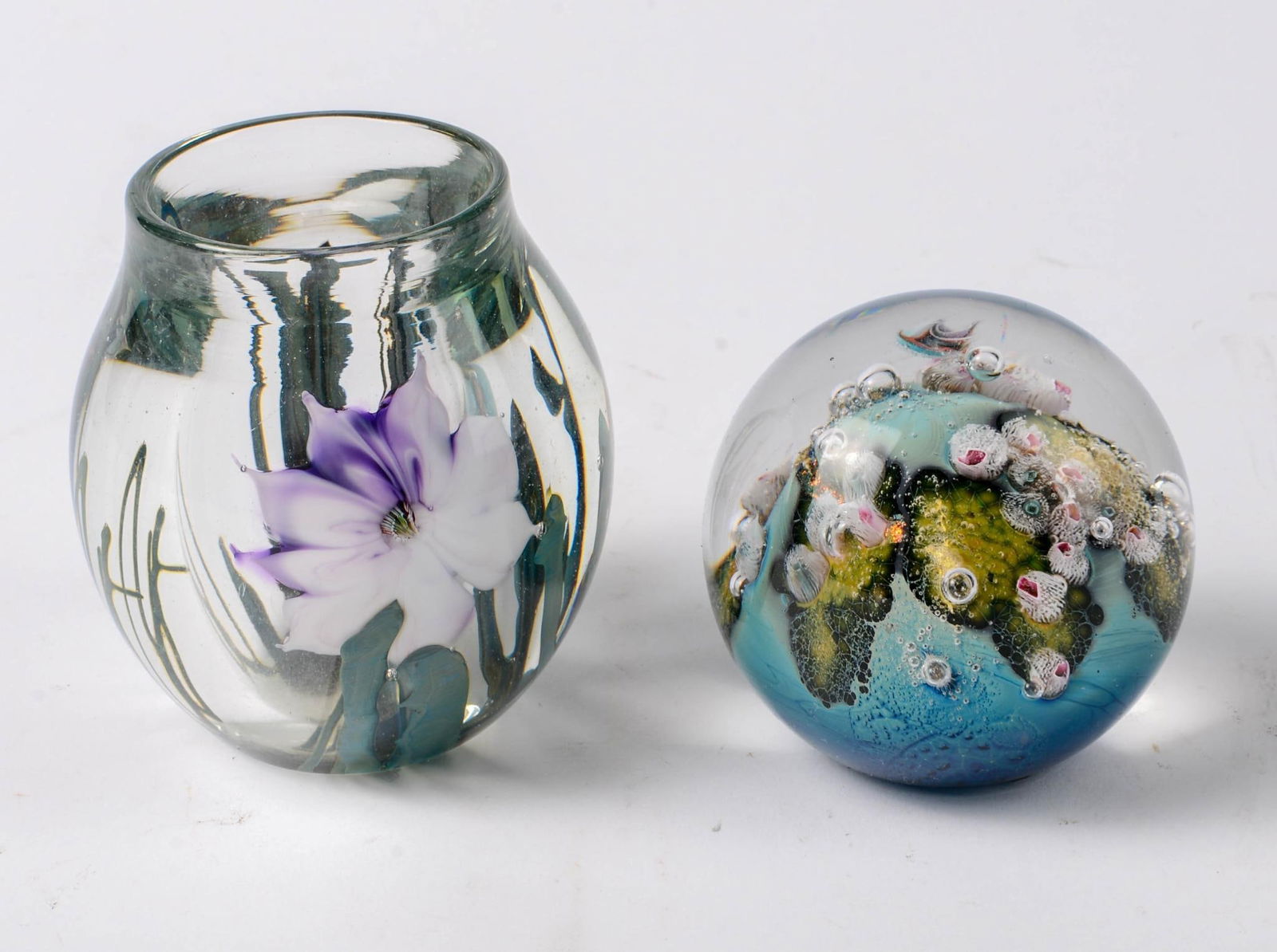Signed Art Glass Vase and Paperweight. (1 of 6)