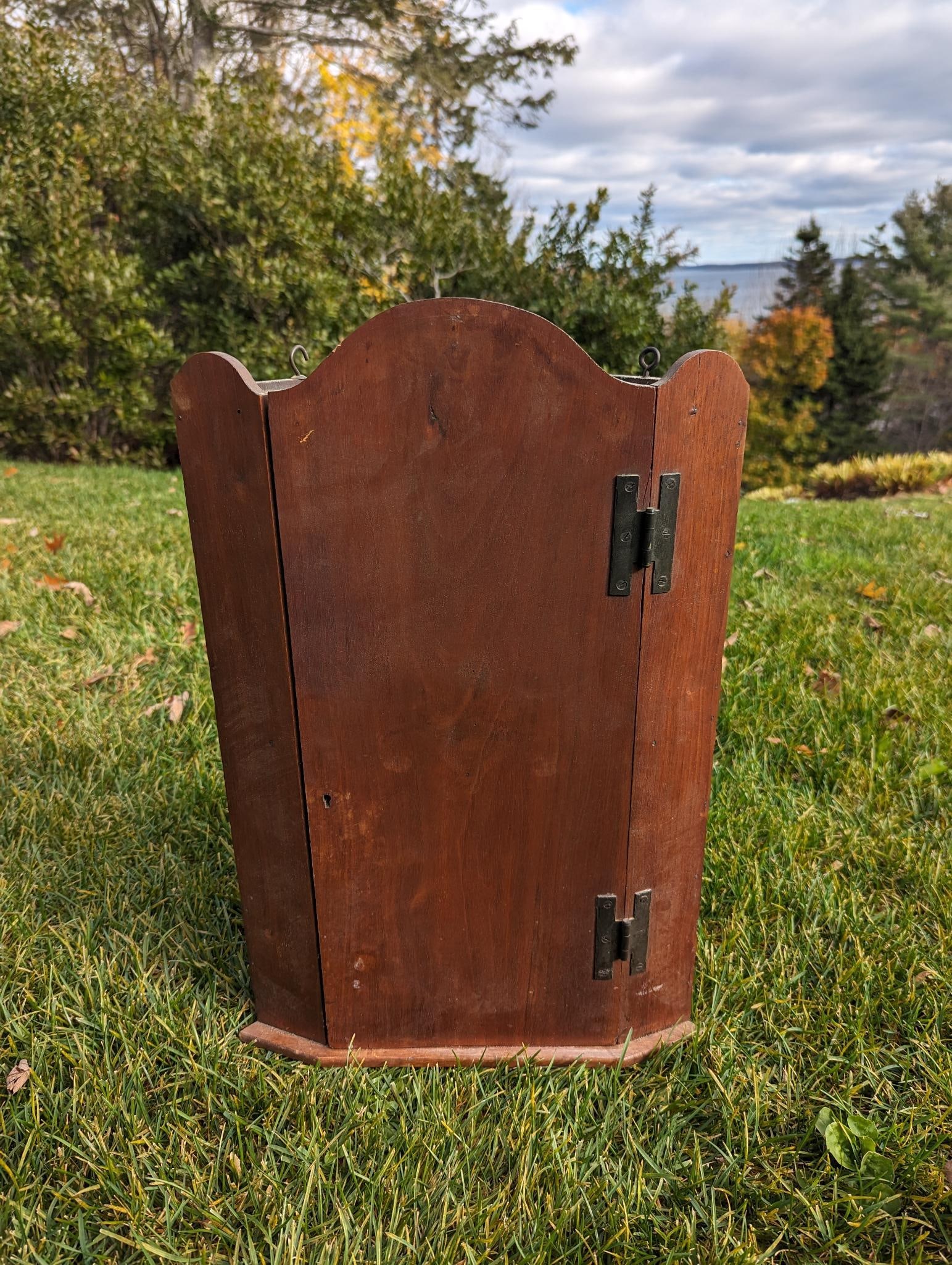 SMALL WALNUT HANGING CORNER CUPBOARD (1 of 2)