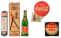 FIVE VINTAGE TIN KOLA AND PEPSI ADVERTISING SIGNS