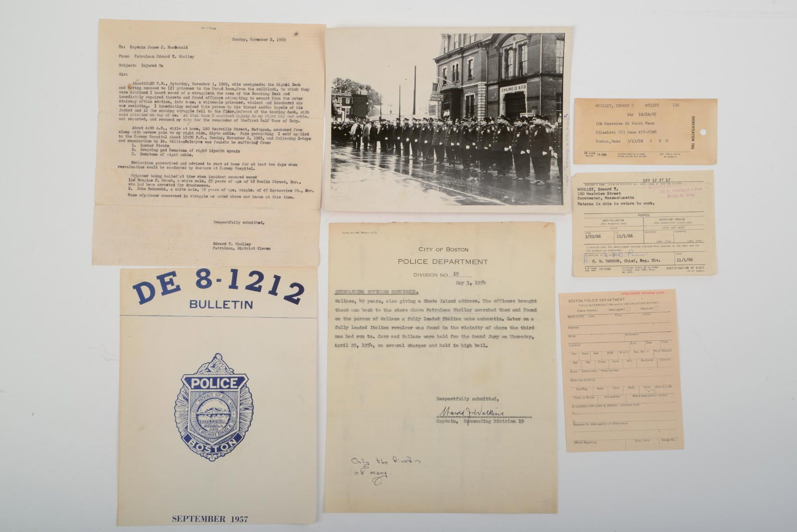 GROUP OF BOSTON POLICE DEPT. EPHEMERA.: Photograph, commendation, incident report, and others.