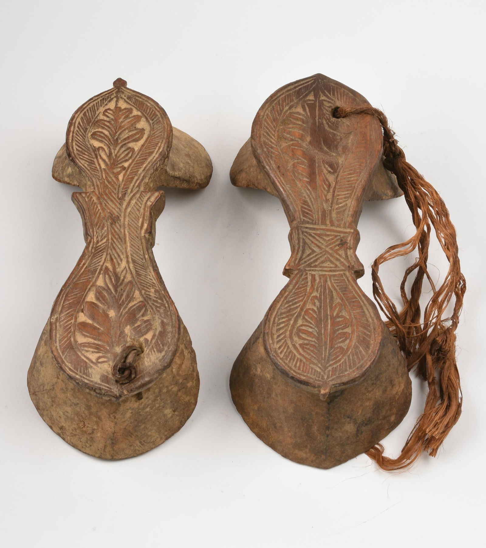 SWAT VALLEY WOODEN SANDALS: Antique 19th century Pakistan Swat Valley. Wooded carved shoes carved from a single piece of wood, length 11 inches.