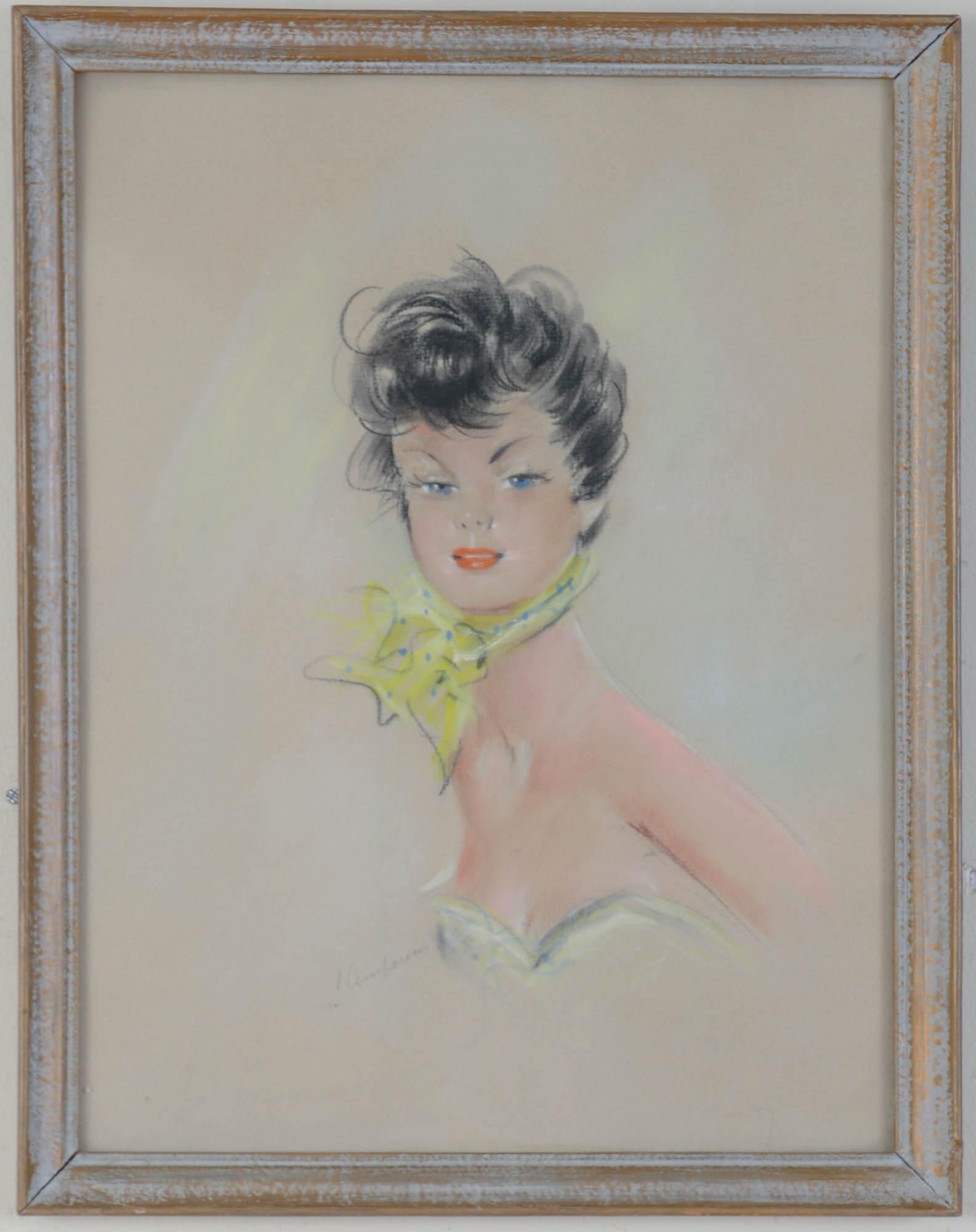 MID CENTURY PASTEL PORTRAIT OF A WOMAN.: Framed, 15 x 12 inches.
