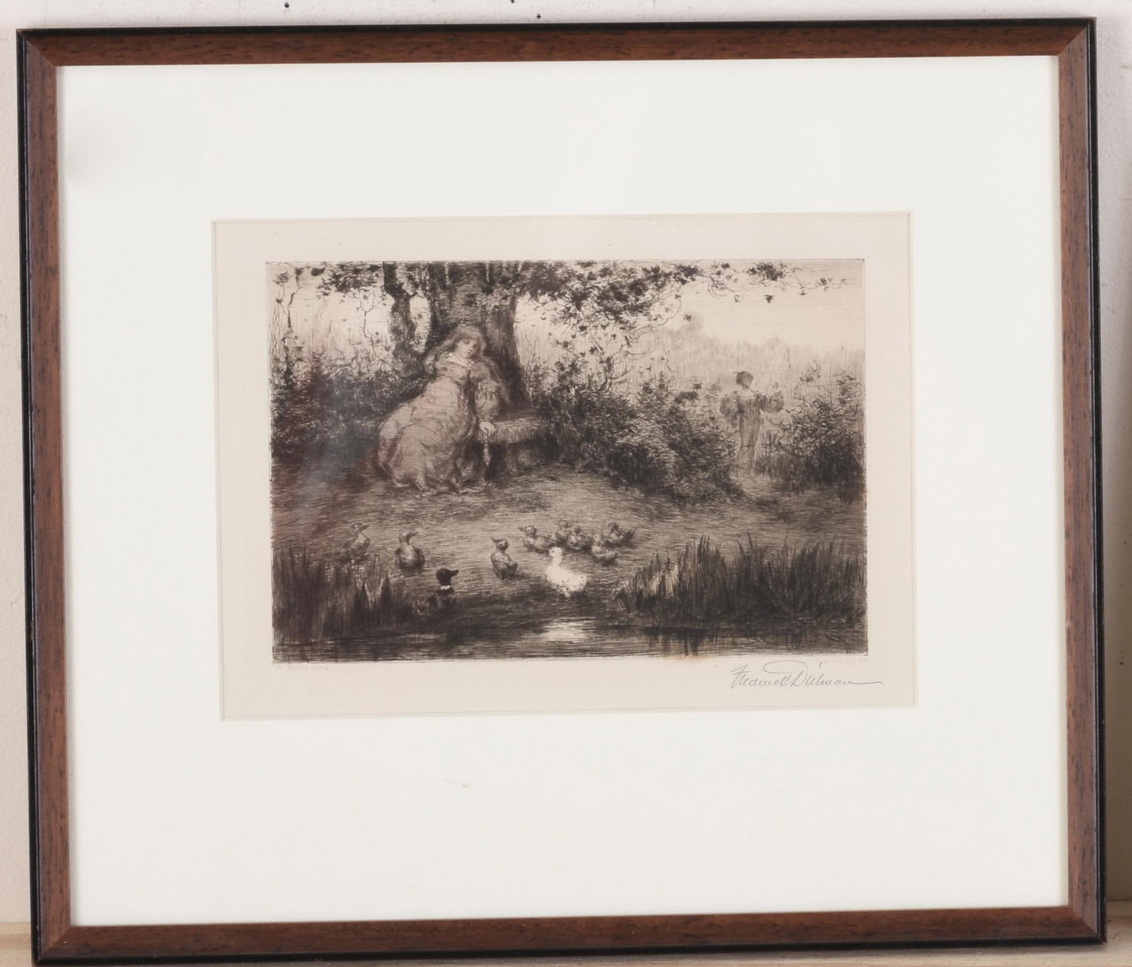 FREDERICK DIELMAN ENGRAVING: THE TRYSTING PLACE.: Image 5 x 7.5 inches, pencil signed. Framed, 11.5 x 13.5 inches.