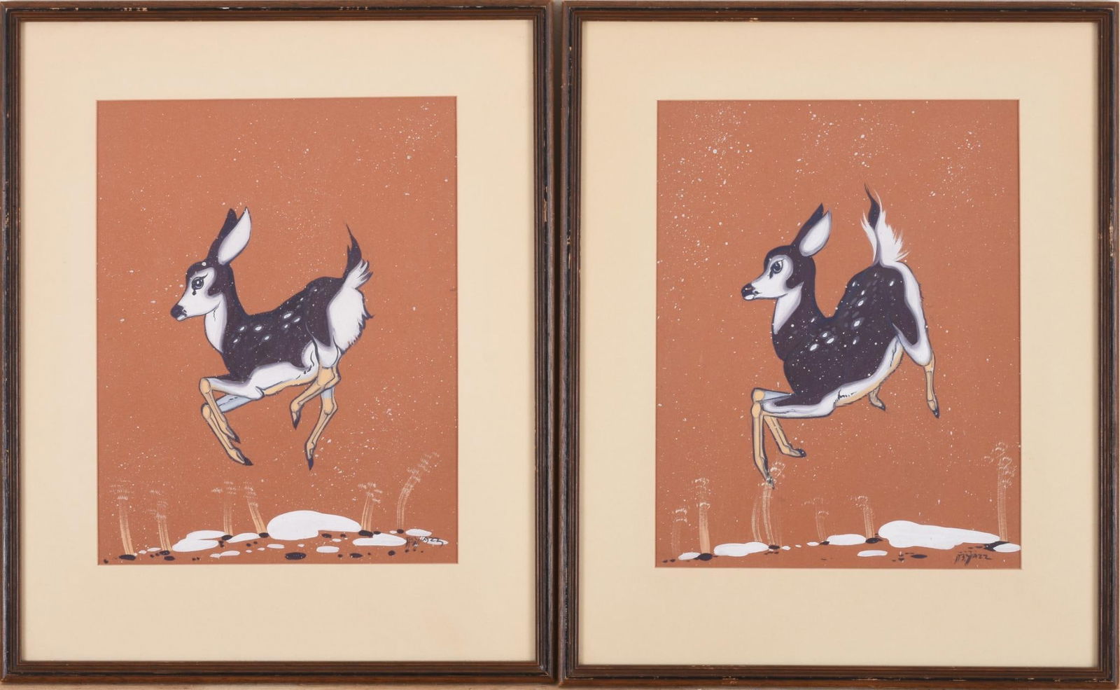 BEATIEN (LITTLE NO SHIRT) YAZZ (1928 - 2012). TWO ILLUSTRATIONS OF DEER. (1 of 4)
