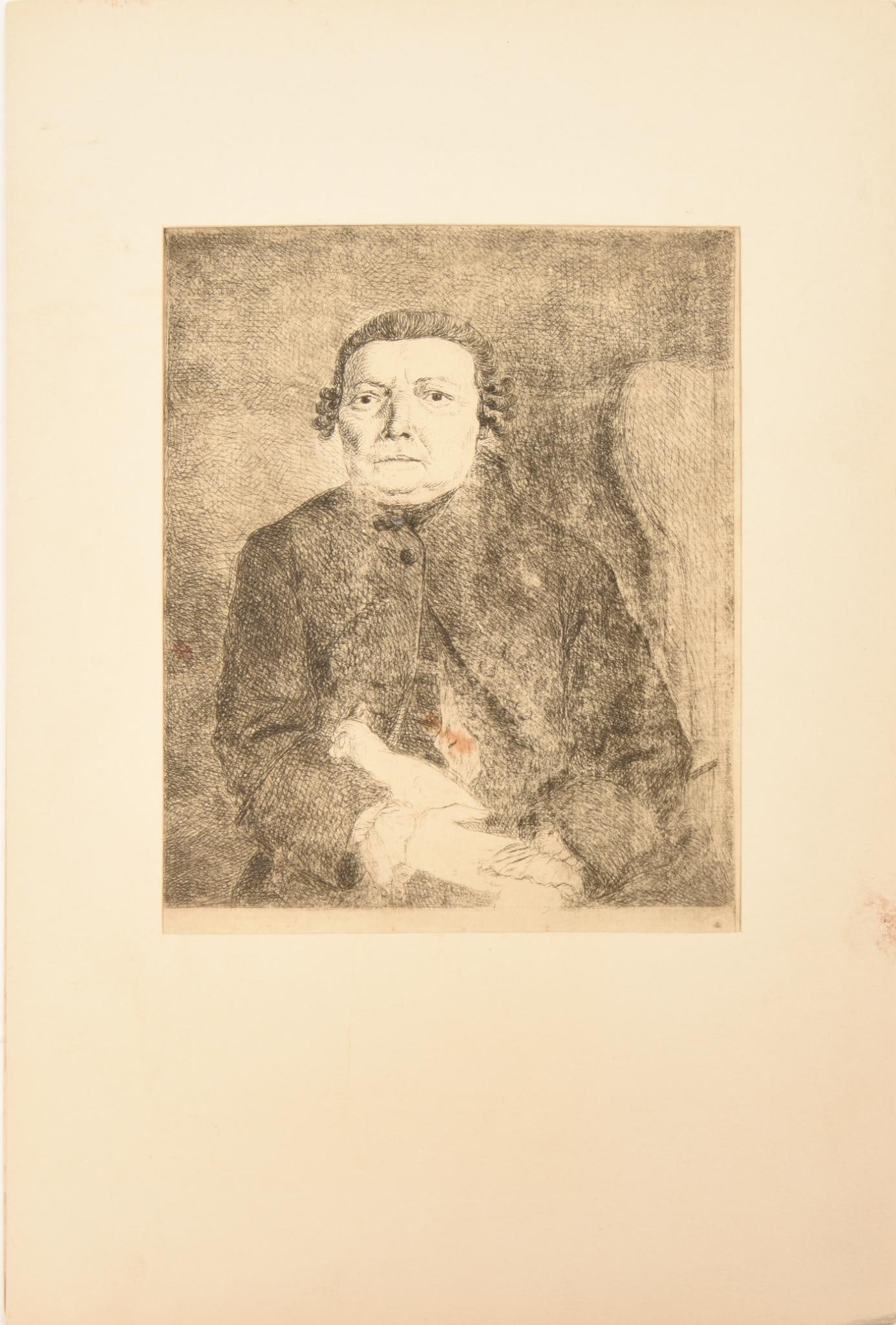 EARLY ENGRAVING OF A MAN WITH DOG.: Image 7.5 x 6 inches, unsigned.