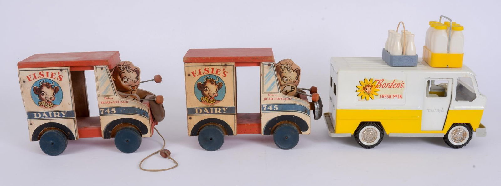 Metal Borden's 'Fresh Milk' Truck with Two Wood Elise Pull Toys (1 of 4)