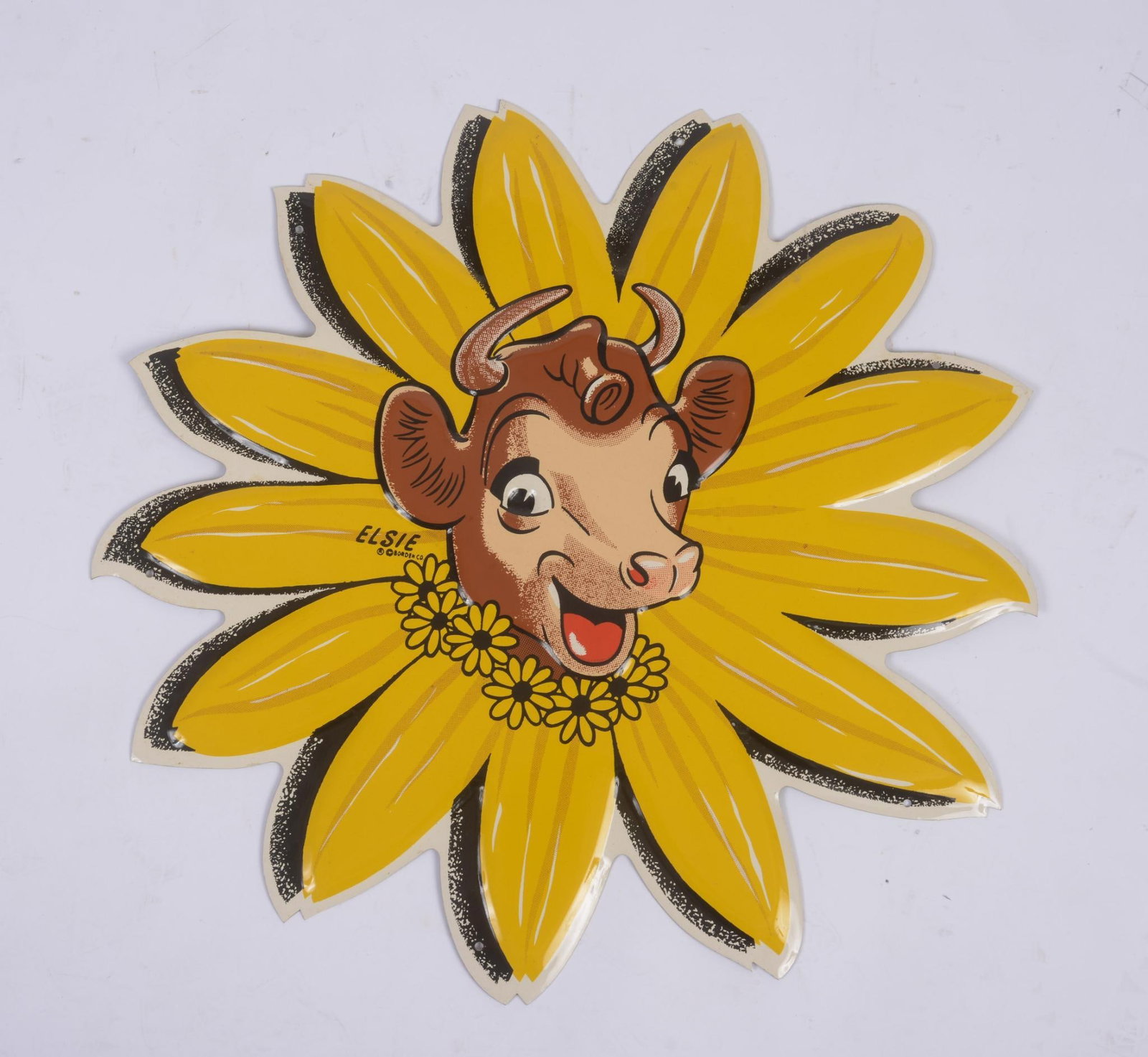 Yellow Metal Flower Elsie The Cow Advertisement Sign: Height 24 inches