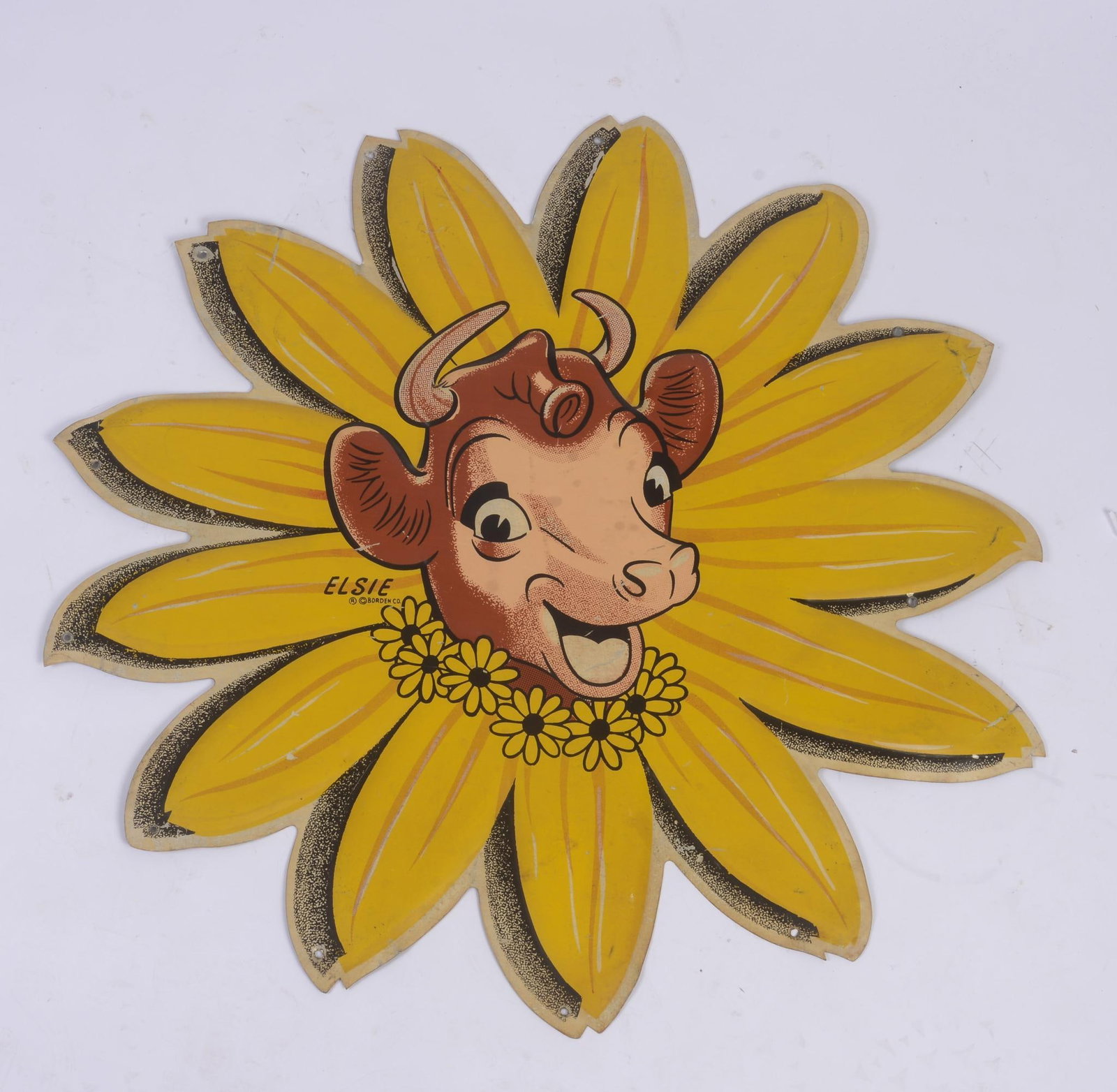 Yellow Metal Flower Elsie The Cow Advertisement Sign: Height 34 inches