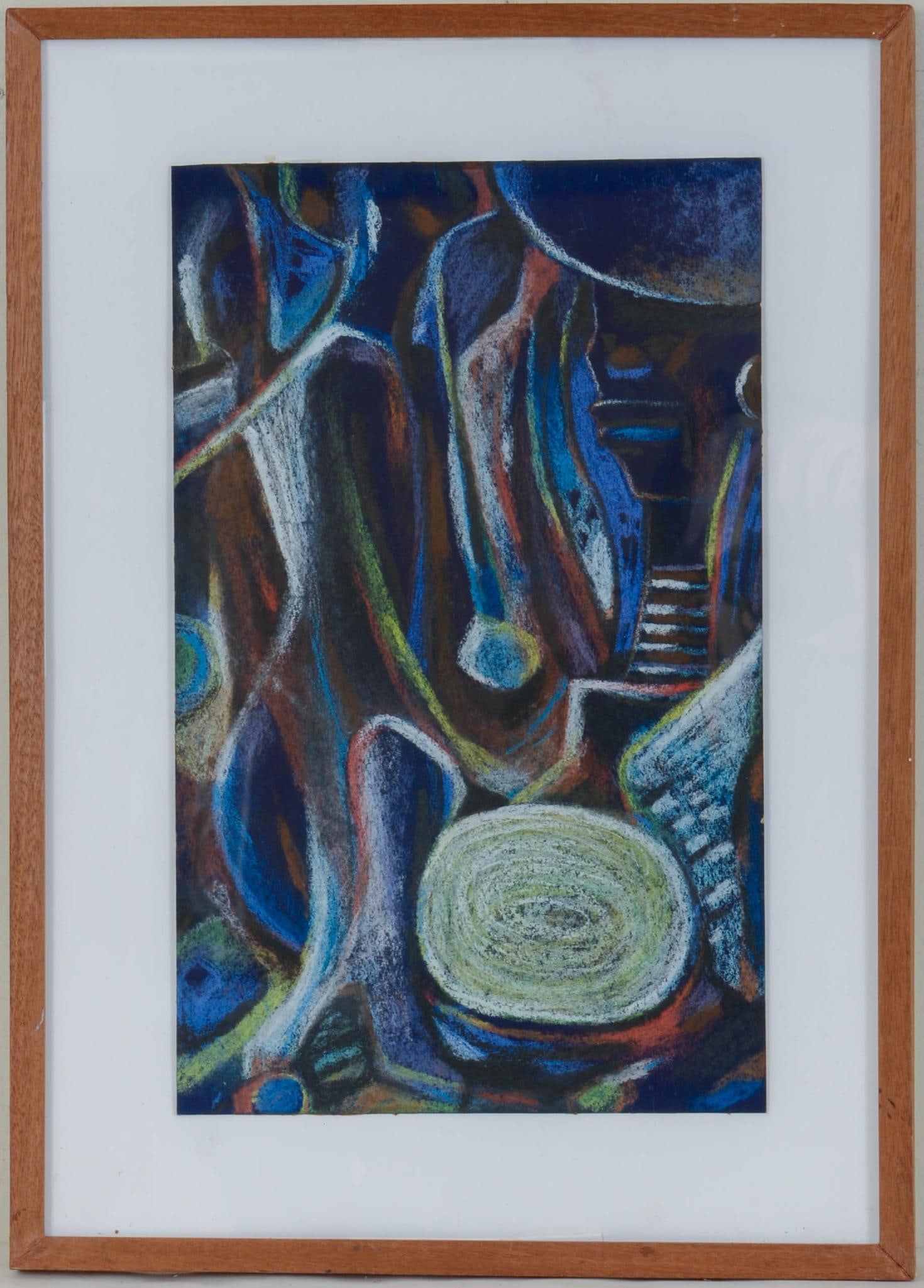 MID CENTURY ABSTRACT PASTEL.: 14.5 x 9 inches, sight, frame 19 x 13.75 inches.