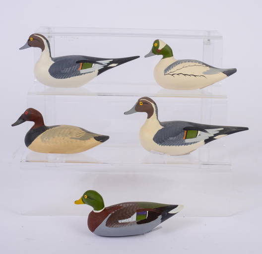 Five Small Painted Wood Duck Decoys