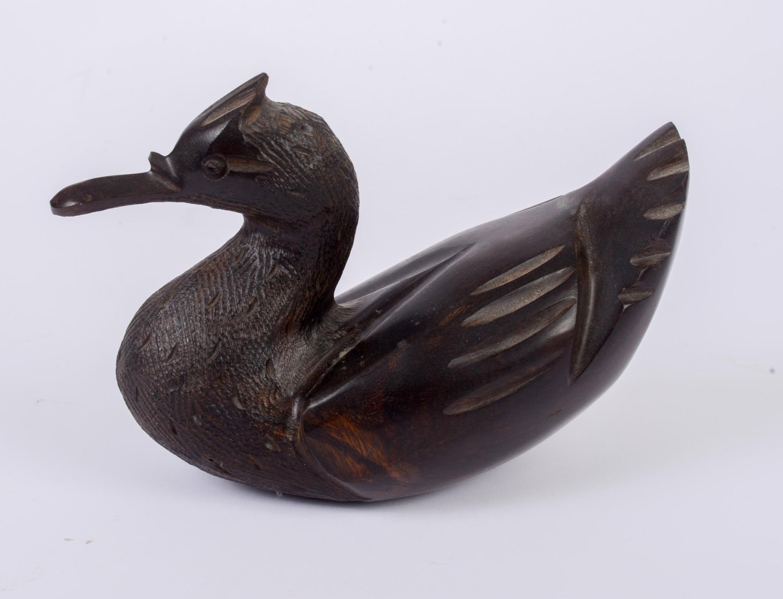 Black Resin Carved Duck Decoy: Length 7.5 inches