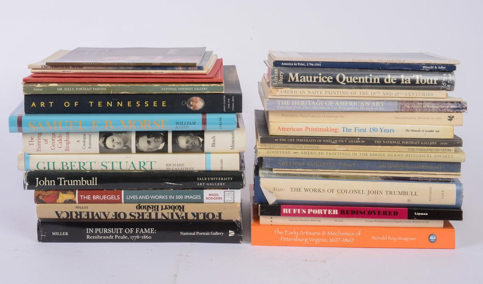 Group of Antiques Reference Books: Art of Tennessee, The Early Artisans & Mechanics of Petersburg Virginia, The Paintings of George Caleb Bingham, Samuel F.B. Morse, John Trumbull, Gilbert Stuart, Folk Painters of America, and othe