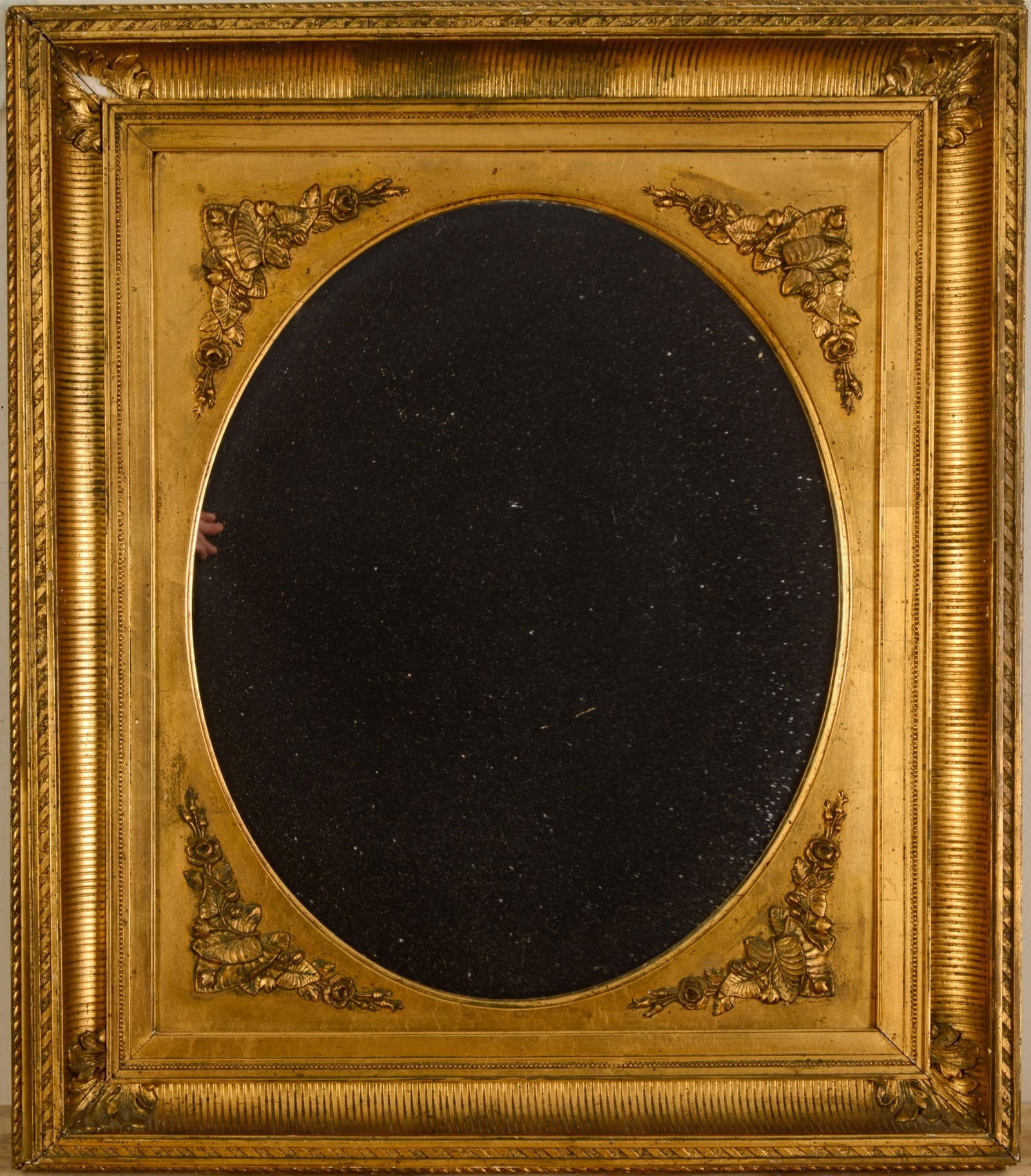 Oval Mirror in Square Wood Carved Gold Frame (1 of 2)
