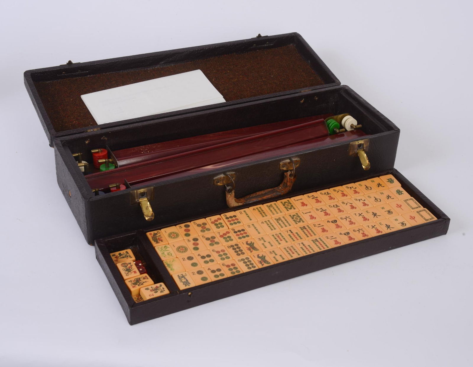 Vintage Mahjong Set and Case with Set of Four Tile Racks, (1 of 10)