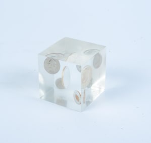 COINS FROM 1968 IN LUCITE CUBE