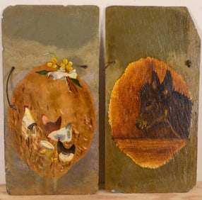 TWO PAINTINGS ON SLAT