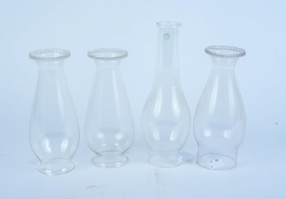 SET OF THREE BEADED GLASS HURRICANE SHADES WITH ONE OTHER