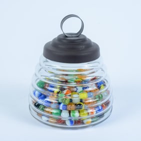 GLASS JAR OF MARBLES