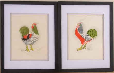 PAIR OF ROOSTER WATERCOLORS ON PAPER