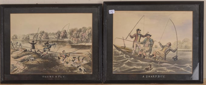 PAIR OF HUMOROUS FLY FISHING PRINTS