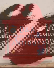 RED PAINTED 2 SIDED HANGING WOOD SHOP SIGN