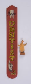 Red Painted Dentist Sign 'Painless Dentist Upstairs'