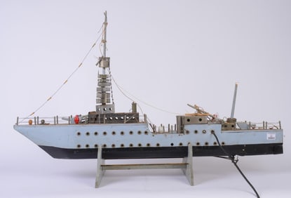 Painted Wood Battleship Model of The U.S.S Tuscaloosa