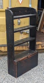 PINE WALL SHELF AND DESK IN BLACK PAINT.