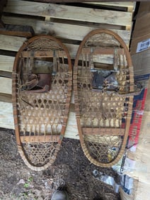 PAIR OF WOODEN SNOWSHOES