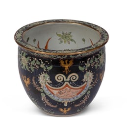 ENGLISH CHINESE STYLE JARDINIERE WITH CUPID ON HORSEBACK.