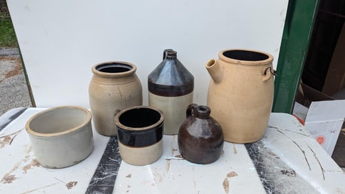 Six Stoneware Crocks.