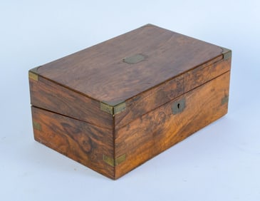 NICELY GRAINED WOOD LAP DESK WITH INLAID BRASS CORNERS