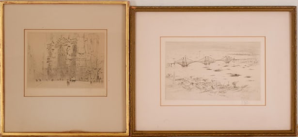 TWO ETCHINGS,  AFTER WILLIAM WOLCOTT, 1874-1944,