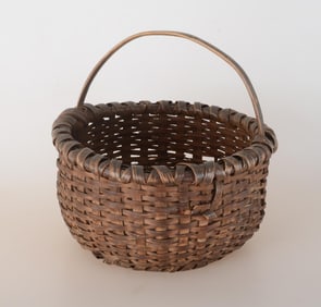 EARLY SPLINT BASKET W/BENTWOOD HANDLE