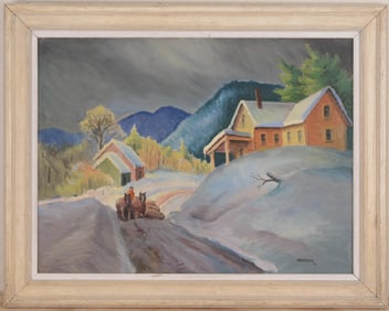WINTER SCENE OIL ON BOARD, SIGNED PACKER