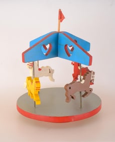 REVOLVING TOY CAROUSEL, PAINTED WOOD