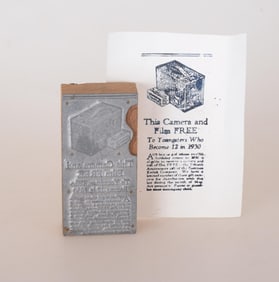KODAK CAMERA, ZINC PLATE PRINTING BLOCK FOR ADVERTISEMENT
