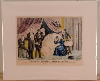 HAND COLORED LITHOGRAPH 'DEATH OF HARRISON, APRIL 4 A.D. 1841'