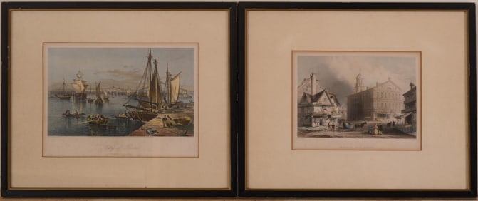 TWO 19TH CENTURY HAND COLORED STEEL ENGRAVINGS OF BOSTON