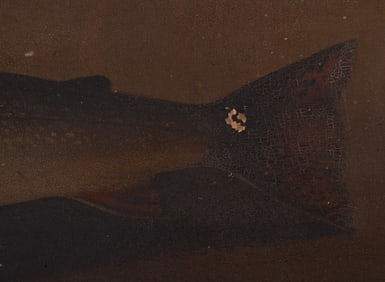 ANTIQUE TROUT PAINTING OIL ON BOARD IN GOLD FRAME