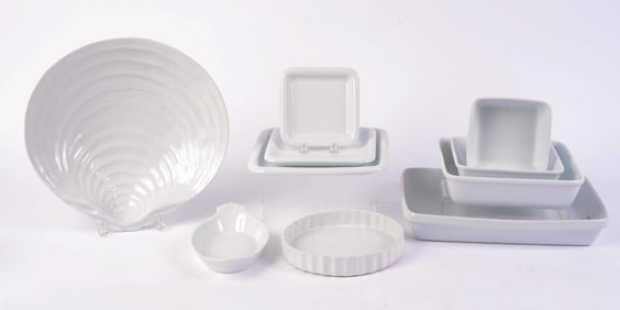 GROUP OF WHITE CERAMIC SERVING AND BAKING WARE