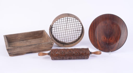 HEAVY RESIN AND WOOD ROLLING PIN WITH DETAILED MOLDS