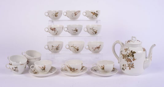 HAVILAND  LIMOGES TEAPOT, 16 TEACUPS AND 3 SAUCERS