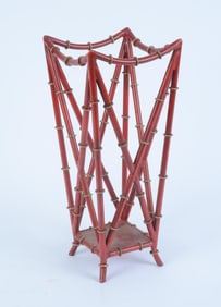 RED METAL FAUX BAMBOO UMBRELLA STAND