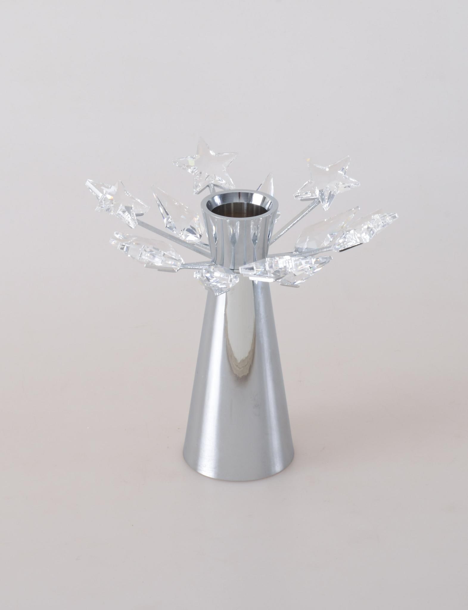 SWAROVSKI CRYSTAL AND METAL CANDLE HOLDER: In original box, height 4.5 inches