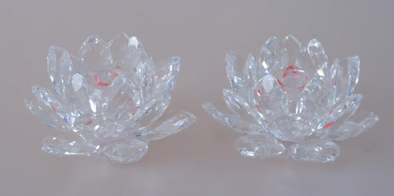 PAIR OF CRYSTAL FLOWER CANDLE HOLDERS