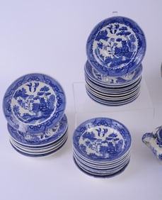 LARGE BLUE WILLOW JAPANESE PORCELAIN TEA SET