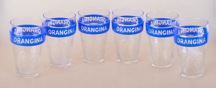 6 VINTAGE ORANGINA JUICE GLASSES